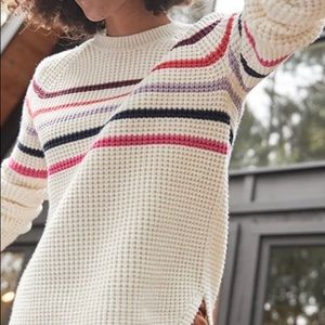 Marine Layer Delaney Raglan Sweater in Cream/Multi Stripe